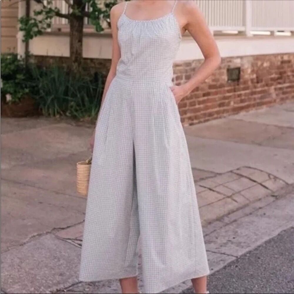 NWT Gal meets Glam Tate mint gingham wide leg jumpsuit sz 4 tie back